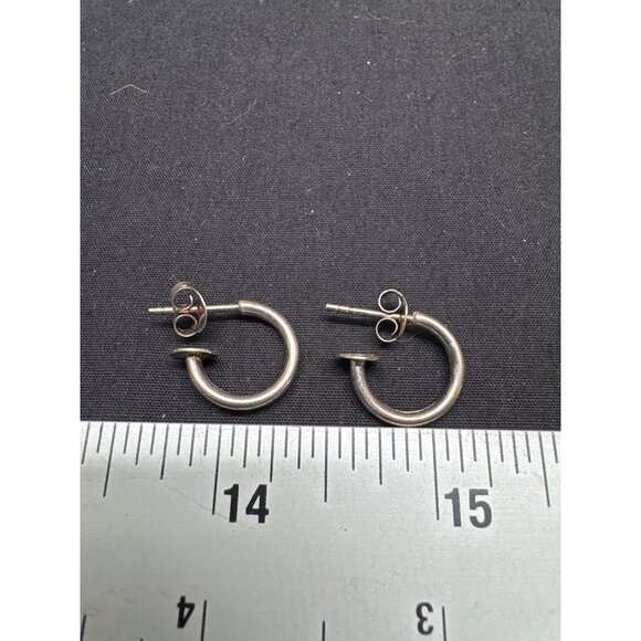 Vintage Sterling Silver 925 Open Hoop Earrings Silver Hoops Minimalist Thailand - Picture 3 of 3